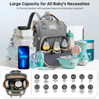 Diaper Bag Backpack, Multifunctional Baby Changing Bag with Foldable Crib & Insulated Milk Bottle Pocket, Large Capacity Travel Backpack with USB Charging Port & Stroller Strap (Grey)